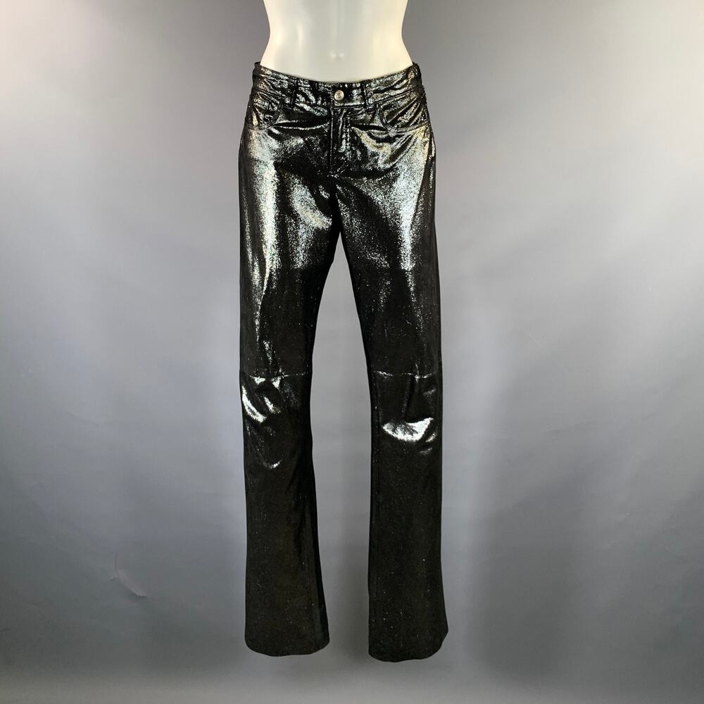 RALPH LAUREN Size 8 Silver Black Leather Metallic Suede Low Rise Casual Pants